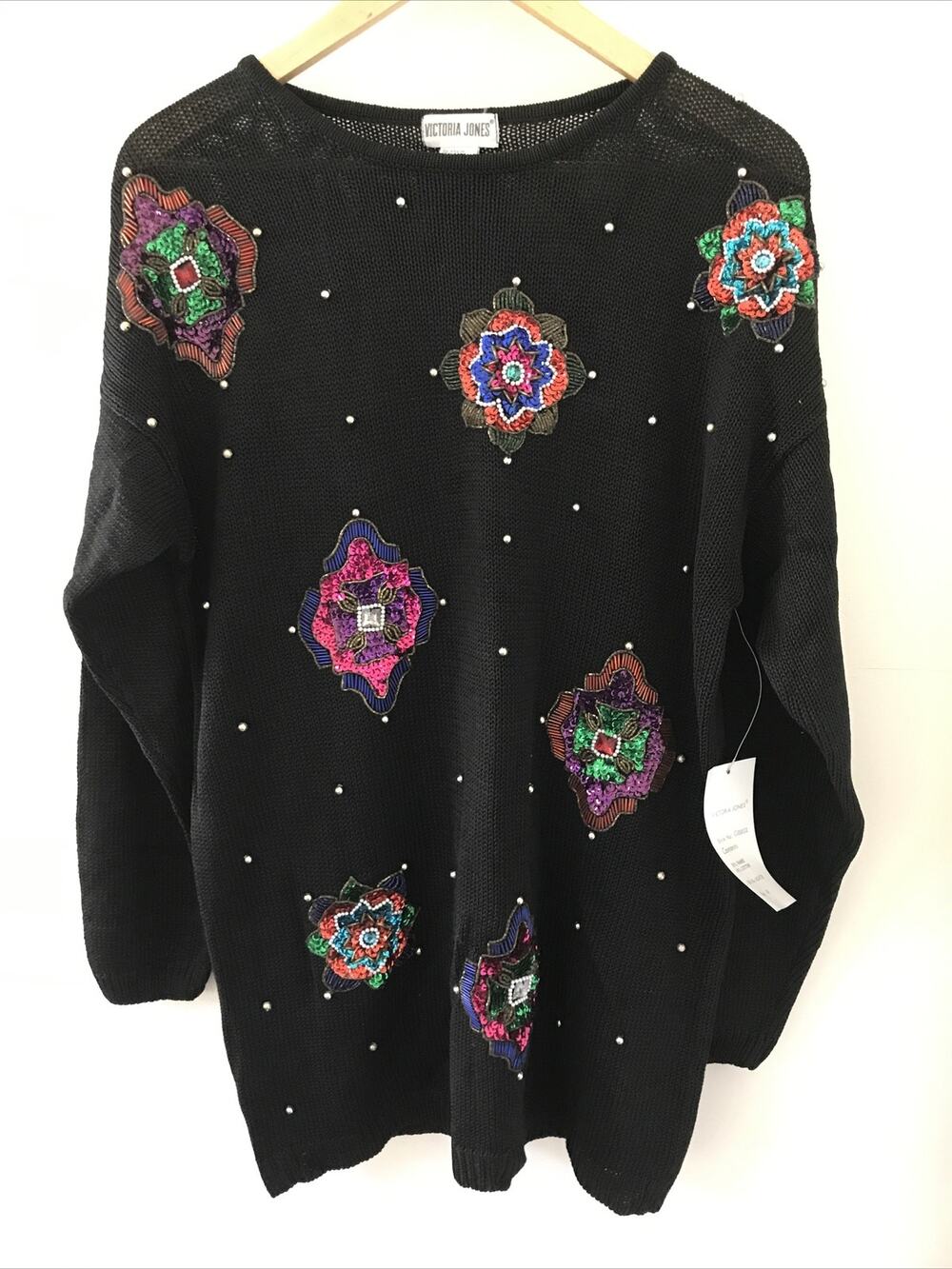 NWT Vintage Victoria Jones Ugly Christmas Sequin Sparkle Pullover Sweater M L 44
